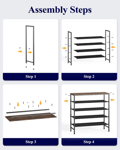 Kitsure 5-Tier Shoe Rack for Entryway - Space-Saving Shoe Rack Organizer with Wooden Top, Metal Frame Shoe Storage for Closet, Holds 15–20 Pairs, 29.5" x 11.4" x 31.1"