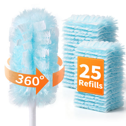 Kitsure Duster Refills for Swiffer Duster, 25 Counts, 1 Handle, 4.9 x 2.6"-360° Coverage, Heavy Duty, Disposable, 4X Microfibers, Static Attraction, for Cleaning Furniture, Keyboards & Car Vents