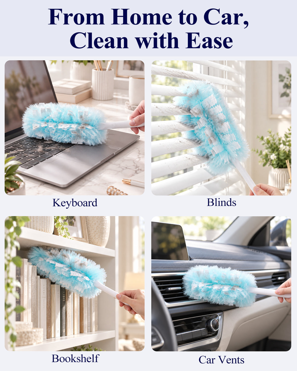 Kitsure Duster Refills for Swiffer Duster, 25 Counts, 1 Handle, 4.9 x 2.6"-360° Coverage, Heavy Duty, Disposable, 4X Microfibers, Static Attraction, for Cleaning Furniture, Keyboards & Car Vents