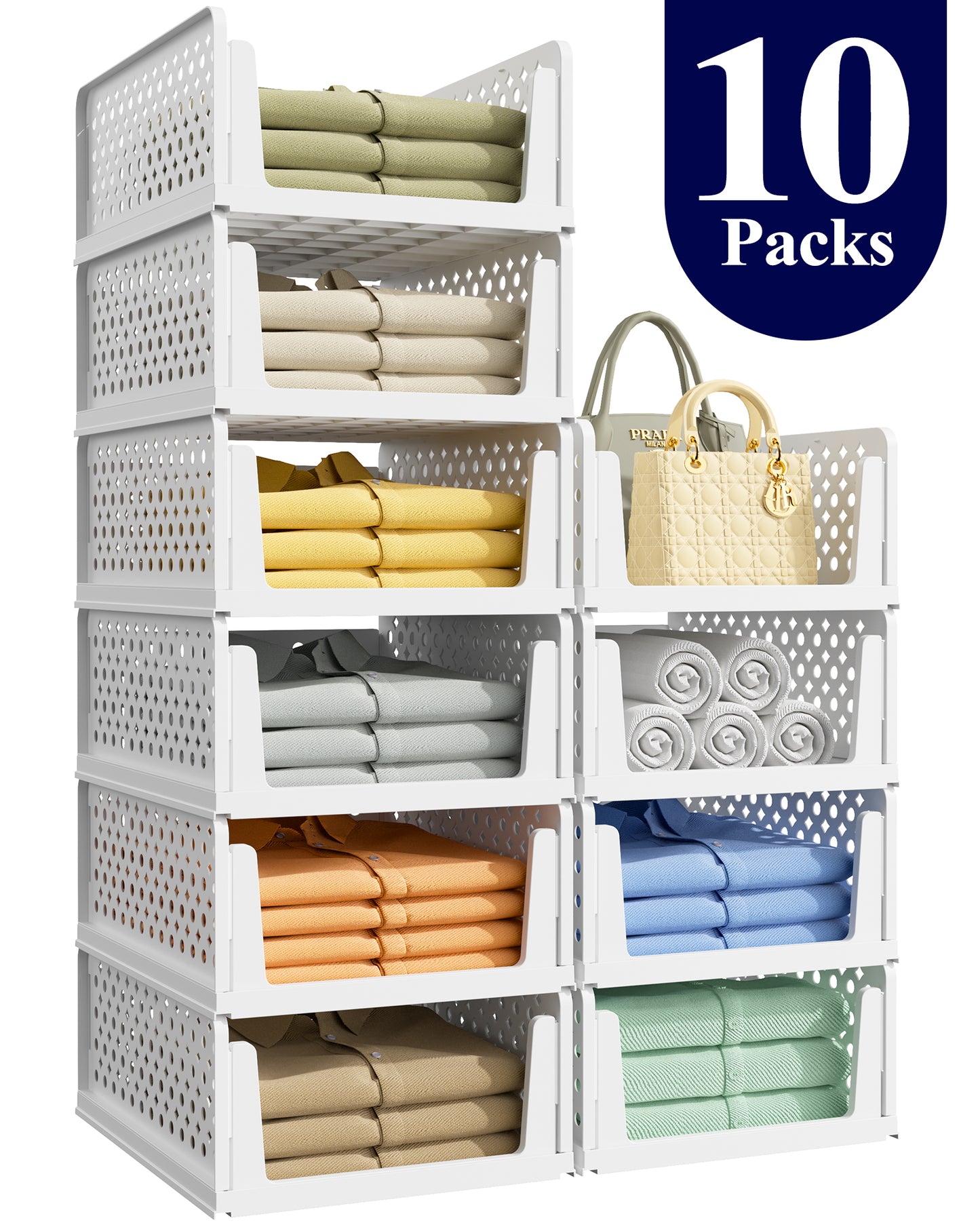 Kitsure Closet Organizers and Storage - Stackable Storage Drawers, Multi-Purpose Closet Organizer Set for Closet Storage, 8-Pack, 16.6" x 13.1" x 6.7" Each
