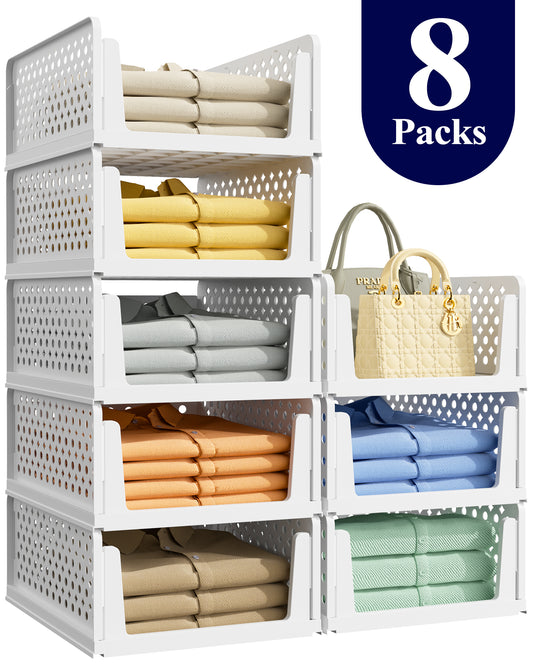 Kitsure Closet Organizers and Storage - Stackable Storage Drawers, Multi-Purpose Closet Organizer Set for Closet Storage, 8-Pack, 16.6" x 13.1" x 6.7" Each