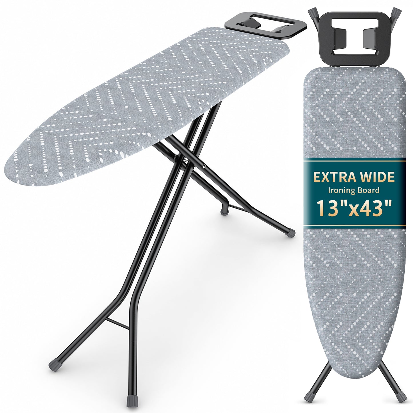 Kitsure Ironing Board Full Size, Multi-Layer Folding Ironing Board with Cover and Pad, 7 Height Adjustable, 43"×13"