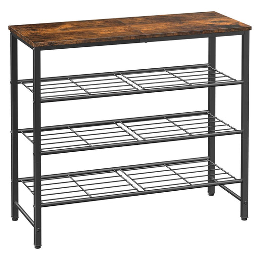 Kitsure Shoe Rack for Closet, Rustic Brown Shoe Organizer with Leveling Feet, Sturdy & Rust-Proof Shoe Storage for Entryway, Bedroom, Living Room, 29.5" x 11.4" x 24.8", Brown