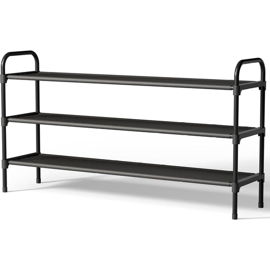 Kitsure Extra-Long Shoe Rack for Closet, Shoe Organizer for Front Door Entrance, Stackable Shoe Shelf, Detachable Closet Organizers and Storage, 39.0" Wide - 3 Tier, Black