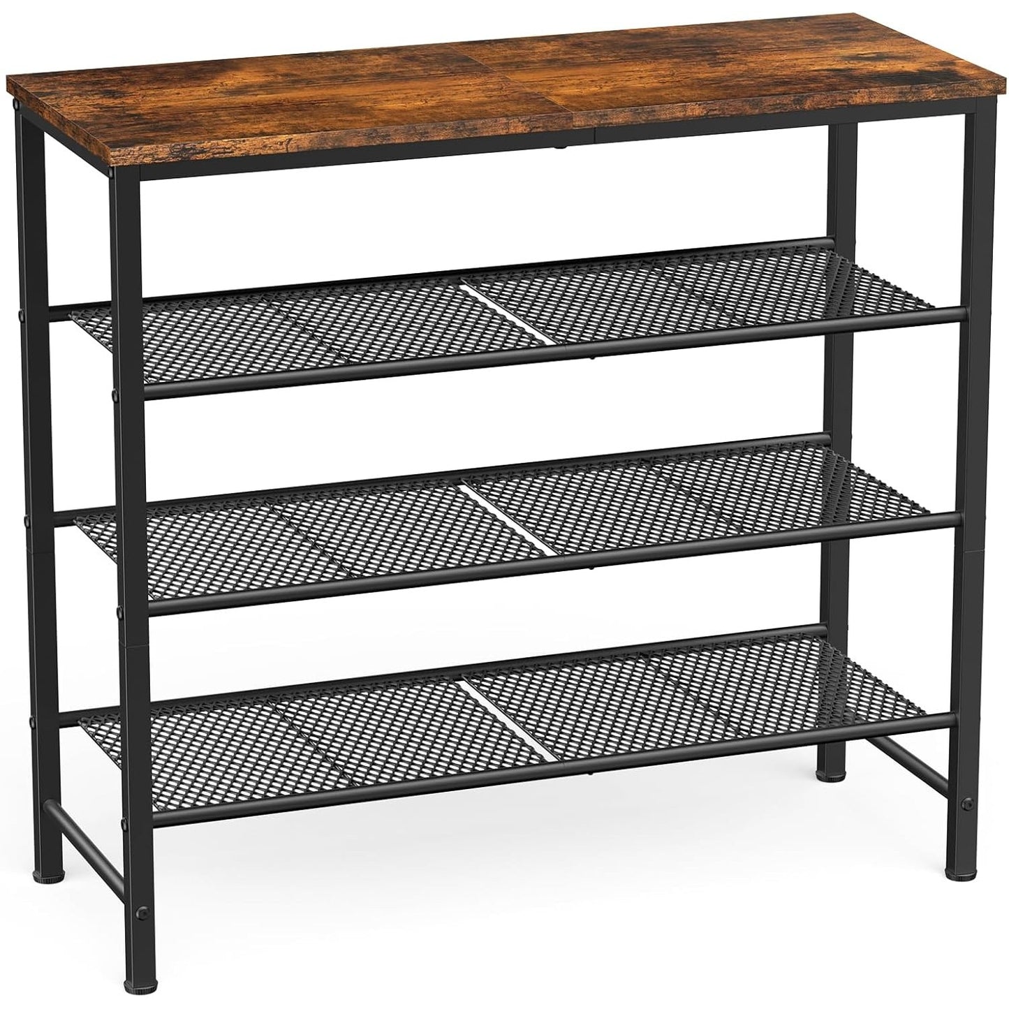Kitsure Shoe Rack - 4-Tier Shoe Organizer with Wooden Top & Leveling Feet, Easy-Assembly, Rust-Resistant Metal Shoe Shelf for Closet, Entryway, Bedroom, 29.5" x 11.4" x 24.8", Brown