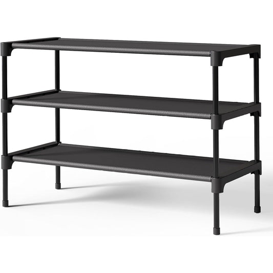 Kitsure Shoe Rack - Non-Woven Shoe Rack Shelf, Shoe Organizer for Closet, Entryway, Garage & Corridor, Stackable Shoe Shelves, 27.5" Wide - 3 Tier, Black
