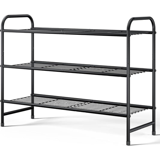 Kitsure Shoe Rack - Stainless Steel Shoe Organizer, Sturdy Shoe Rack for Closet and Front Door Entrance, Free Standing Shoe Shelf, Closet Organizers and Storage, 25.6" Wide - 3 Tier, Black