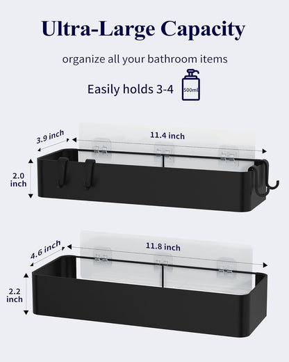 Kitsure Shower Caddy - 2 Pack Adhesive Shower Organizer, Rustproof Metal Shelves, No-Drill Bathroom Organizers and Storage, Black, Large