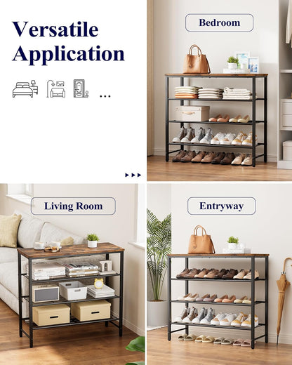 Kitsure Shoe Rack for Closet, Rustic Brown Shoe Organizer with Leveling Feet, Sturdy & Rust-Proof Shoe Storage for Entryway, Bedroom, Living Room, 29.5" x 11.4" x 24.8", Brown