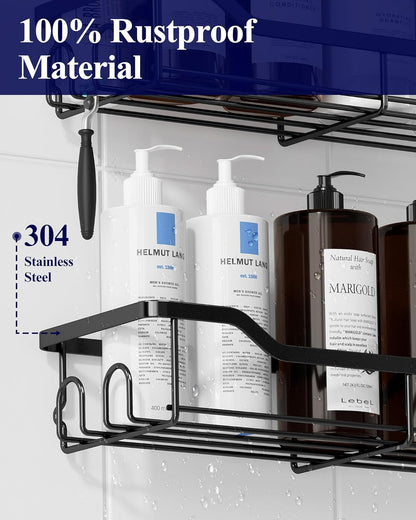 Kitsure Shower Caddy Large - Adhesive Shower Organizer, Stainless Steel Shelf for Inside Shower, No Drill Bathroom Organizers and Storage, Home Decor Accessories, 2 Pack, Black