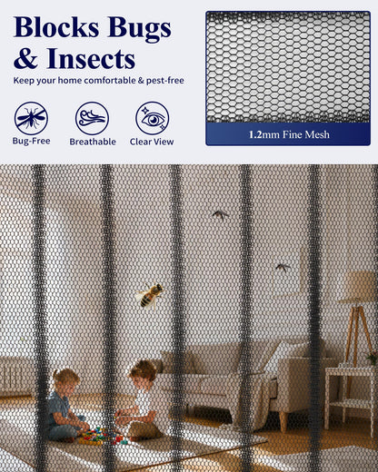 Kitsure Magnetic Screen Door - 38.0 x 82.0 in Retractable Screen Door Mesh for Front Door or Sliding Door, Pet & Kid Friendly, Hands-Free Closure Keeps Bugs Out & Lets Breeze in, Stripe Black