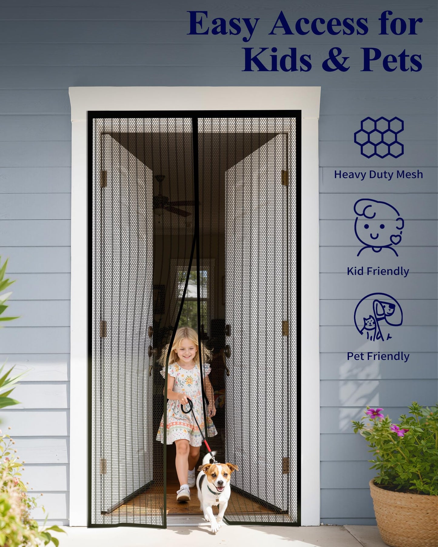 Kitsure Magnetic Screen Door - 38.0 x 82.0 in Retractable Screen Door Mesh for Front Door or Sliding Door, Pet & Kid Friendly, Hands-Free Closure Keeps Bugs Out & Lets Breeze in, Stripe Black