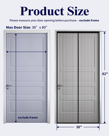 Kitsure Magnetic Screen Door - 38.0 x 82.0 in Retractable Screen Door Mesh for Front Door or Sliding Door, Pet & Kid Friendly, Hands-Free Closure Keeps Bugs Out & Lets Breeze in, Stripe Black