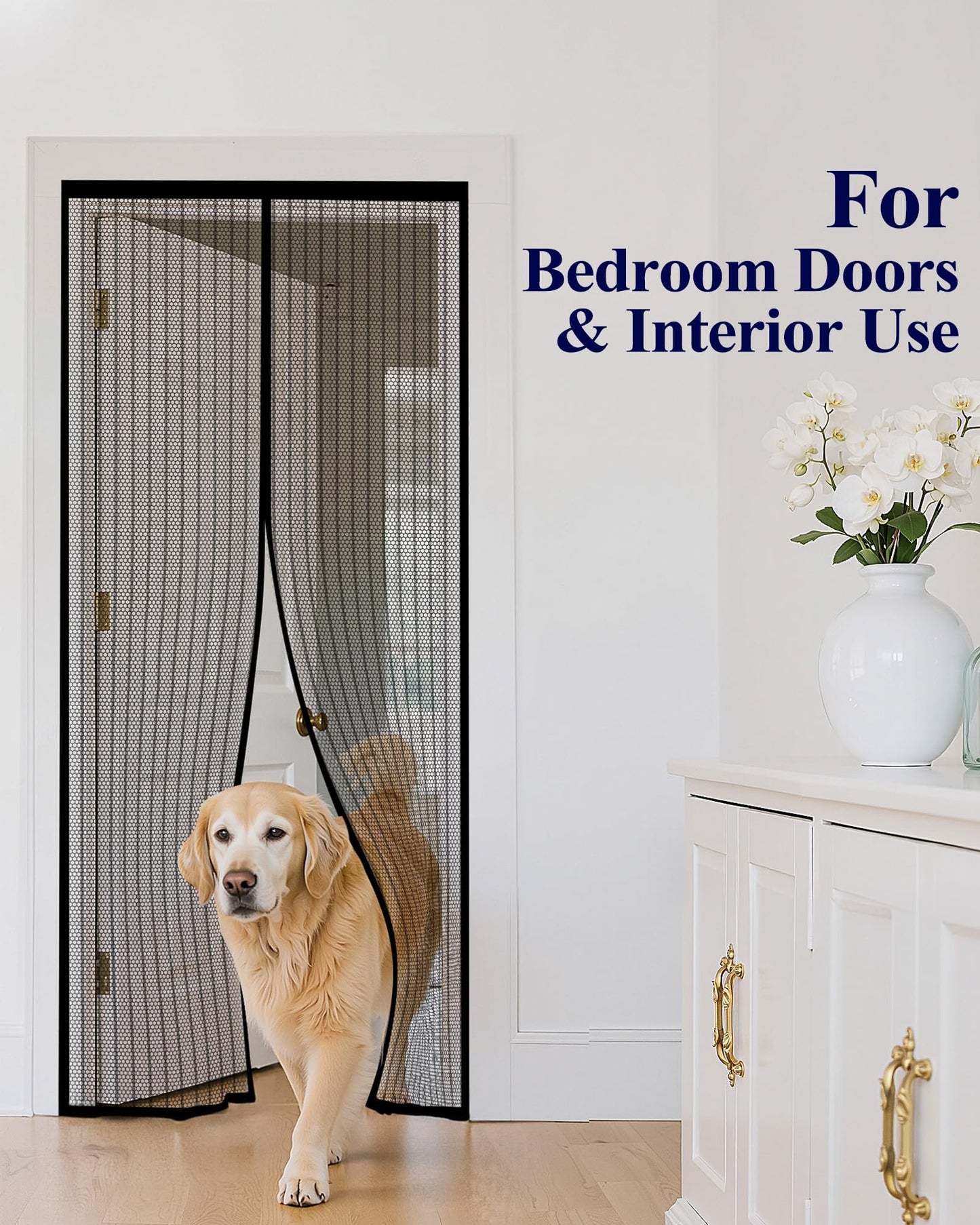 Kitsure Magnetic Screen Door - 38.0 x 82.0 in Retractable Screen Door Mesh for Front Door or Sliding Door, Pet & Kid Friendly, Hands-Free Closure Keeps Bugs Out & Lets Breeze in, Stripe Black