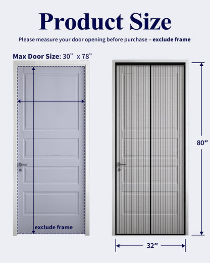 Kitsure Magnetic Screen Door - 38.0 x 82.0 in Retractable Screen Door Mesh for Front Door or Sliding Door, Pet & Kid Friendly, Hands-Free Closure Keeps Bugs Out & Lets Breeze in, Stripe Black