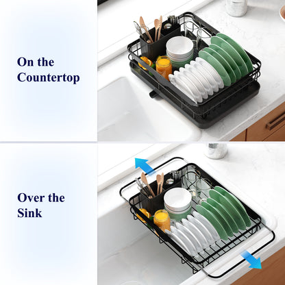 Kitsure Dish Drying Rack- Space-Saving Dish Rack, Dish Racks for Kitchen Counter and Sink, Stainless Steel Kitchen Drying Rack with a Cutlery Holder,12''W x 14''~23''L（4003）