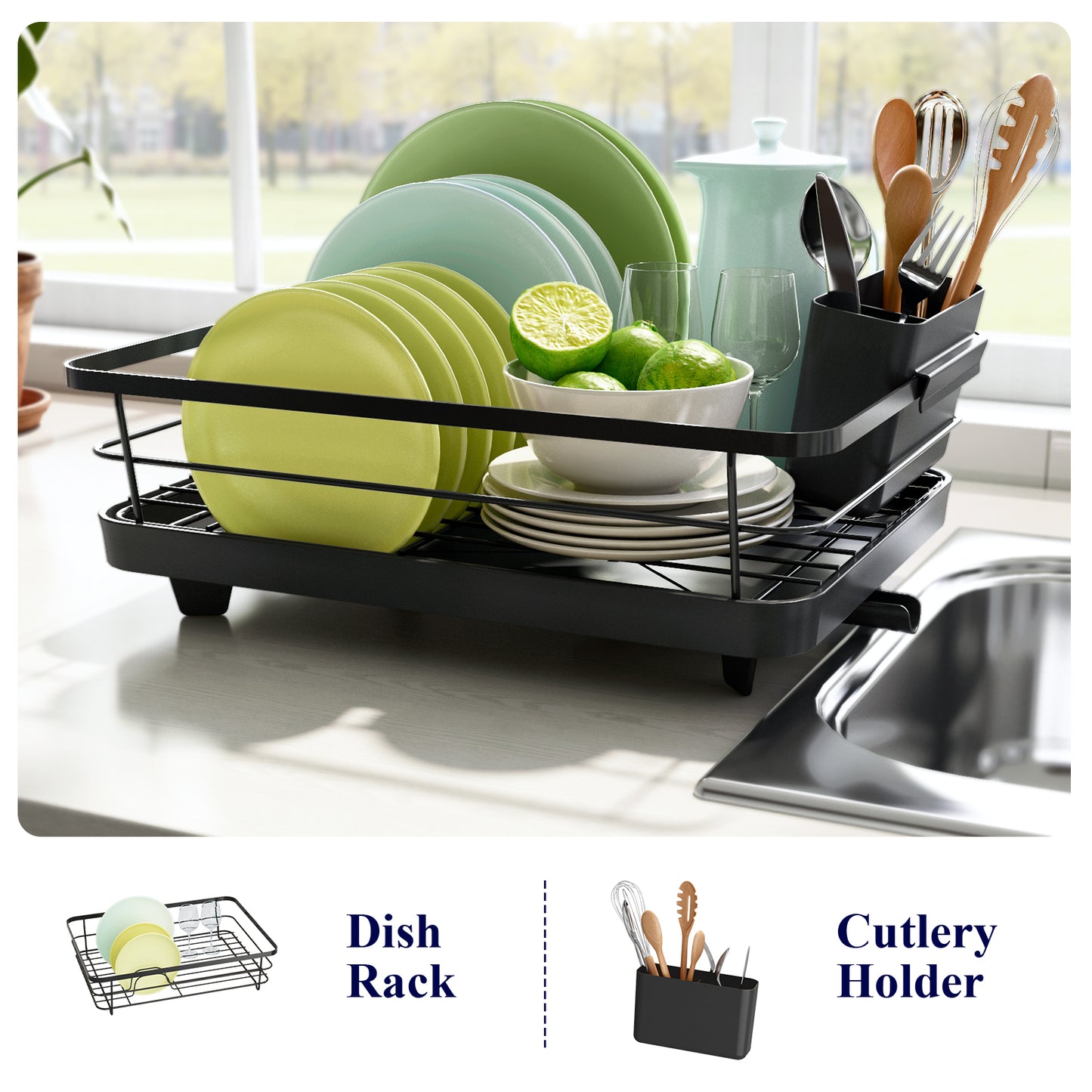 Kitsure Dish Drying Rack - Small Dish Racks for Kitchen Counter, Easy-to-Install Dish Rack with Adjustable Water Outlet, Stainless Steel Dish Drainers for Kitchen Counter, Drying Rack for Kitchen （4004）