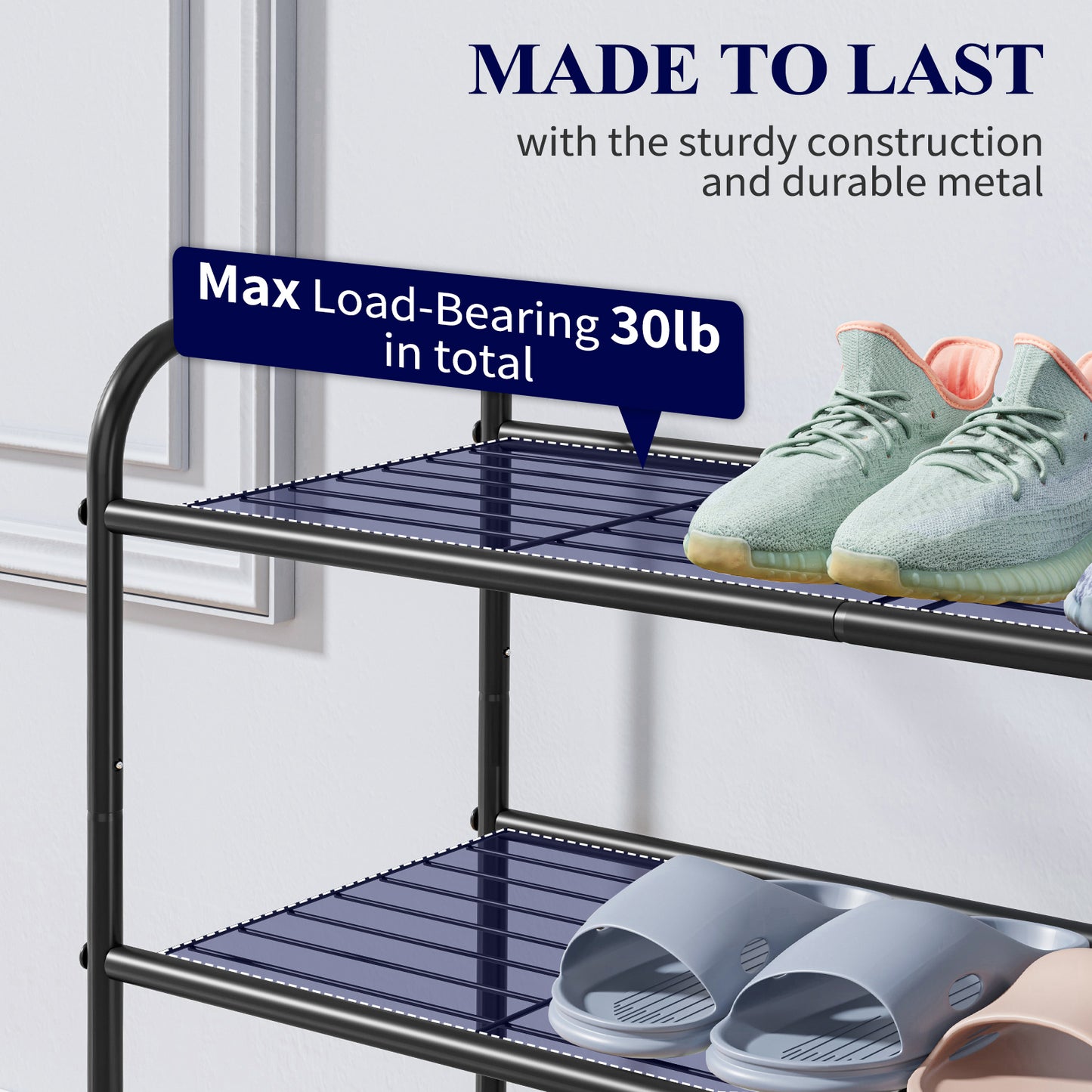 Kitsure 3-Tier Metal Shoe Rack, Stackable for Closet, Entryway, Living Room, Garage, Holds Up to 16 Pairs, Black