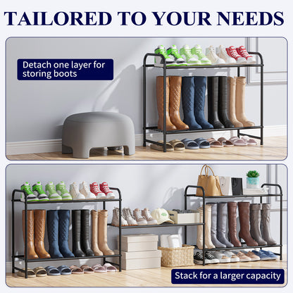 Kitsure 3-Tier Metal Shoe Rack, Stackable for Closet, Entryway, Living Room, Garage, Holds Up to 16 Pairs, Black