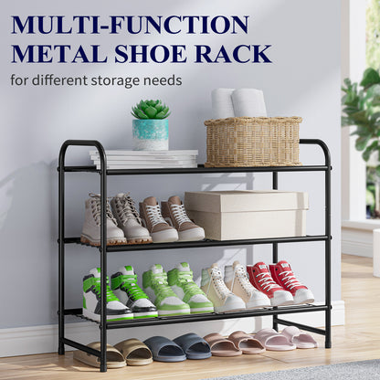Kitsure 3-Tier Metal Shoe Rack, Stackable for Closet, Entryway, Living Room, Garage, Holds Up to 16 Pairs, Black