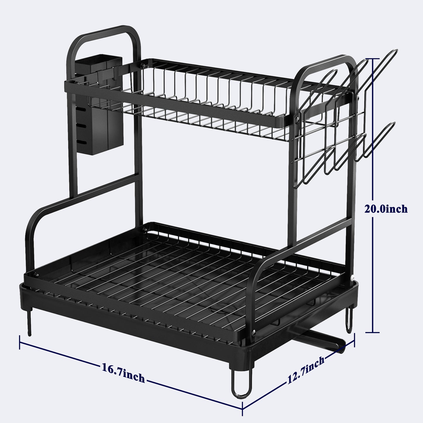 Kitsure Dish Drying Rack - Multipurpose 2-Tier Dish Rack, Dish Drainers for Kitchen Counter, Large-Capacity Dish Dryer, Kitchen Drying Rack for Dishes w/Cutlery Holder 4064BL（4064）