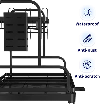 Kitsure Dish Drying Rack - Multipurpose 2-Tier Dish Rack, Dish Drainers for Kitchen Counter, Large-Capacity Dish Dryer, Kitchen Drying Rack for Dishes w/Cutlery Holder 4064BL（4064）