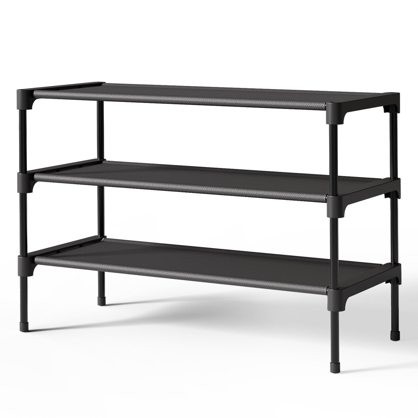 Kitsure Shoe Rack - Premium Non-Woven Shoe Rack Shelf, Shoe Organizer for Closet, Entryway, Garage & Corridor, Sturdy & Durable Long Stackable Shoe Shelves, 70 x 30 x 47cm, Black