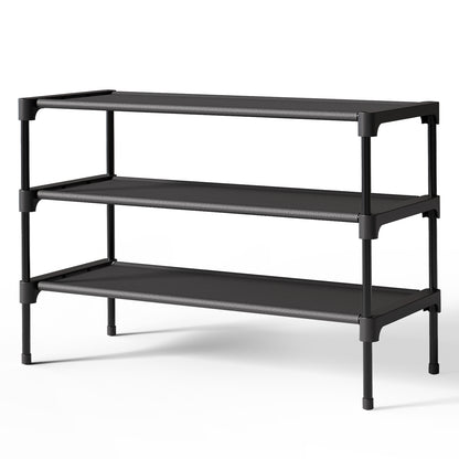 Kitsure Shoe Rack - Premium Non-Woven Shoe Rack Shelf, Shoe Organizer for Closet, Entryway, Garage & Corridor, Sturdy & Durable Long Stackable Shoe Shelves, 70 x 30 x 47cm, Black