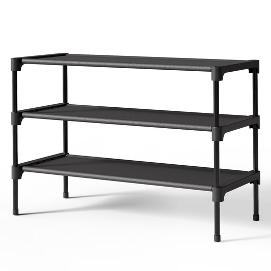 Kitsure Shoe Rack - Premium Non-Woven Shoe Rack Shelf, Shoe Organizer for Closet, Entryway, Garage & Corridor, Sturdy & Durable Long Stackable Shoe Shelves, 70 x 30 x 47cm, Black