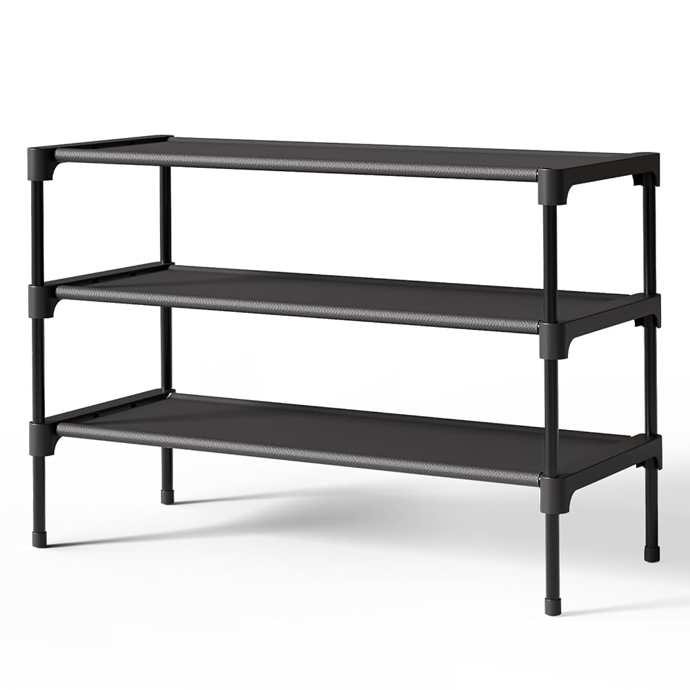 Kitsure 3-Tier Shoe Rack for Closet, Sturdy Shoe Organizer, 27.6" x 11.8" x 22.6", Black