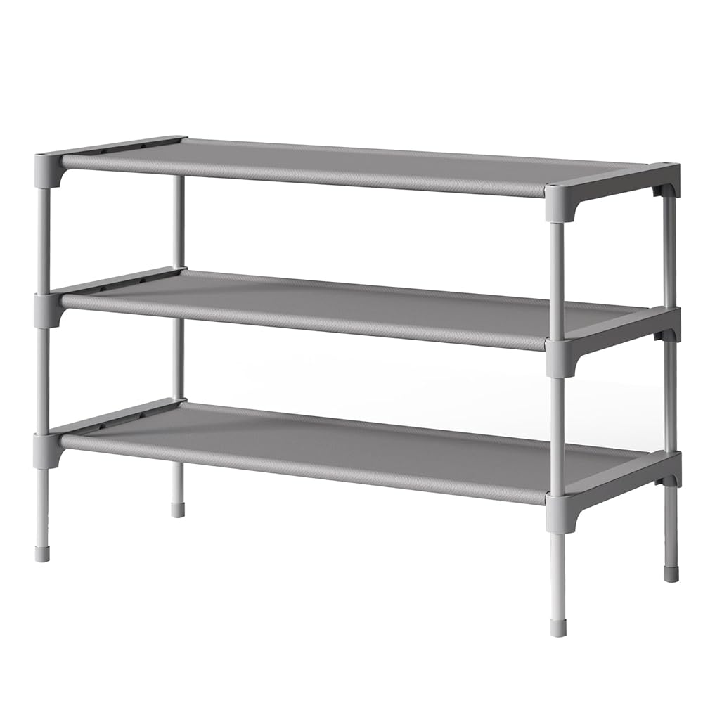 Kitsure 3-Tier Shoe Rack for Closet, Sturdy Shoe Organizer, 27.6" x 11.8" x 22.6", Black