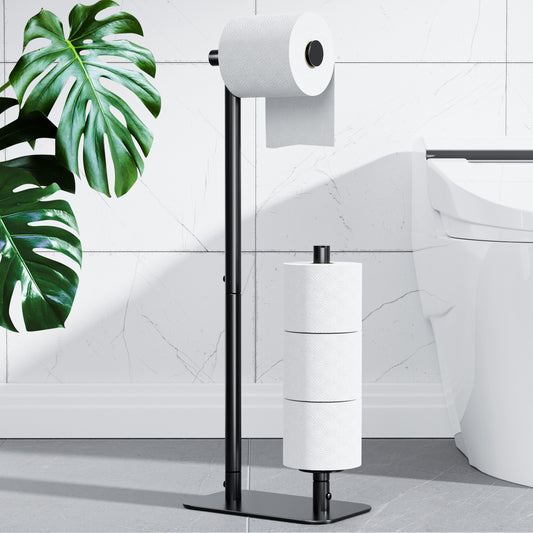 Kitsure Toilet Paper Holder Free Standing - Large Capacity Toilet Paper Holder for 4 Rolls, Rustproof Toilet Paper Stand with Non-Slip Stable Base, Black, 24.4"x9.3"x5.5"