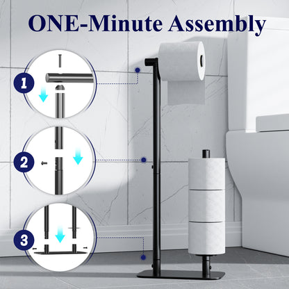 Kitsure Toilet Paper Holder Free Standing - Large Capacity Toilet Paper Holder for 4 Rolls, Rustproof Toilet Paper Stand with Non-Slip Stable Base, Black, 24.4"x9.3"x5.5"