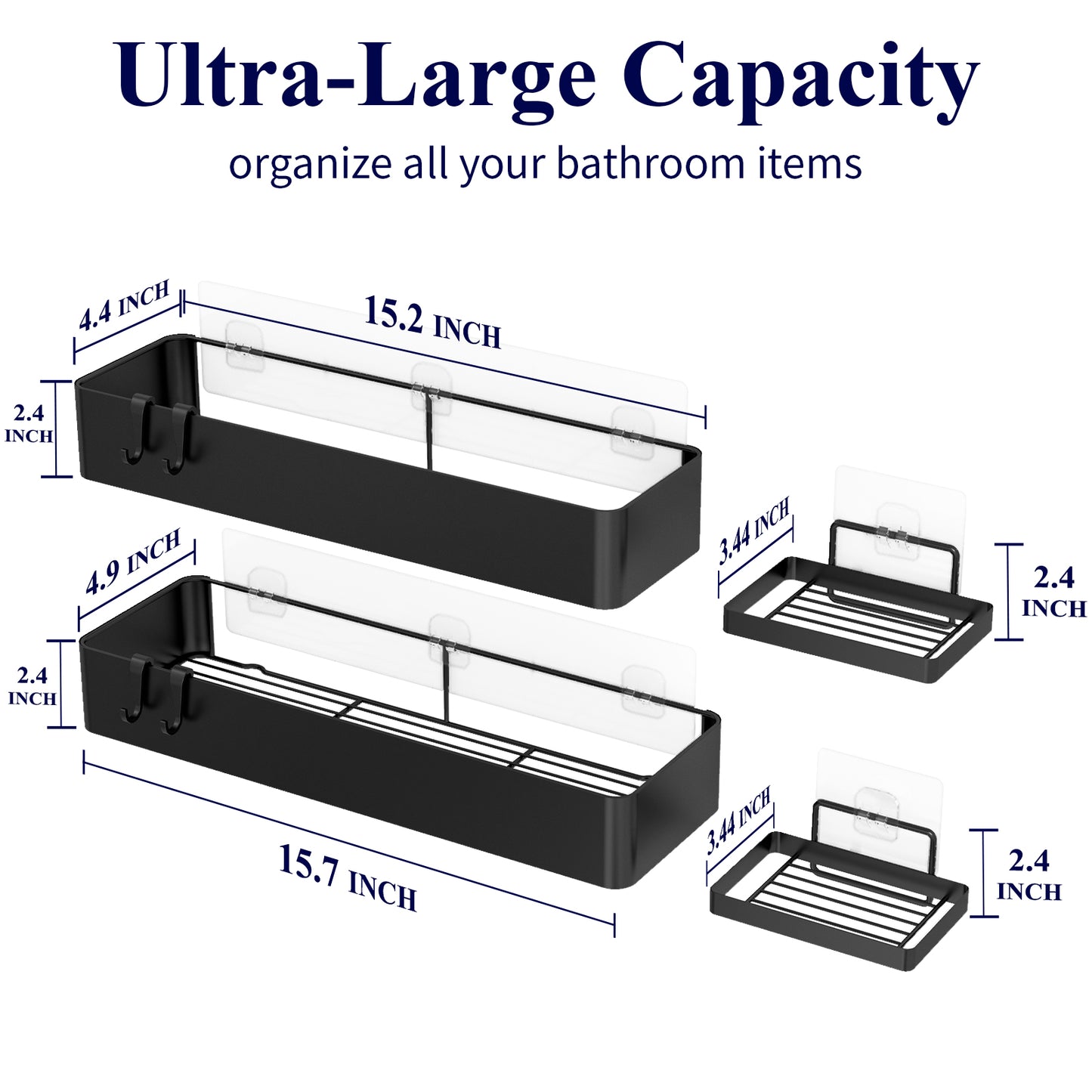 Kitsure X-Large Shower Caddy - 2 Pack Adhesive Shower Organizer, Drill-Free Shower Shelves for Inside Shower, Rustproof Stainless Steel Shower Rack for Bathroom (417)