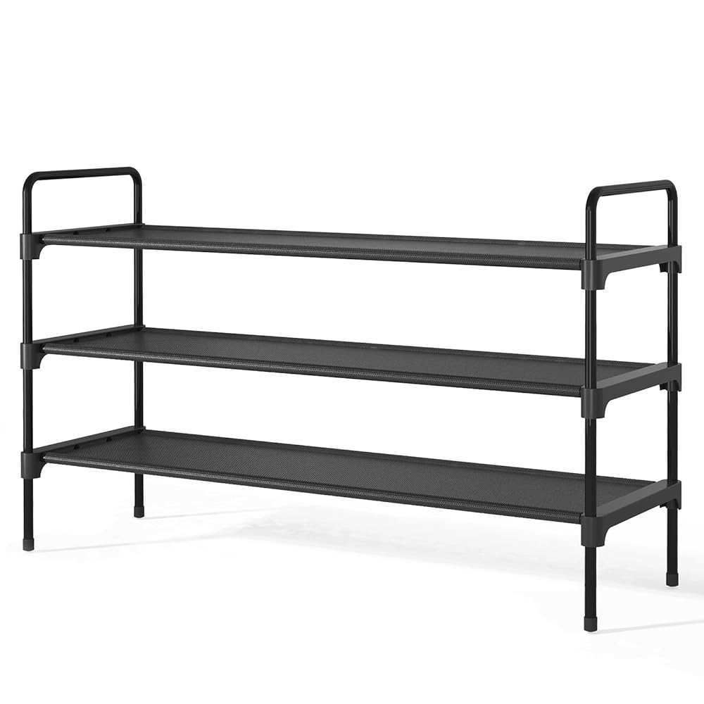 Kitsure 3-Tier Shoe Rack for Closet, Sturdy Shoe Organizer, 27.6" x 11.8" x 22.6", Black