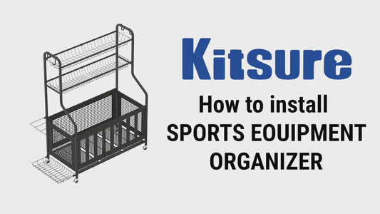 Kitsure Sports Equipment Organizer - Multi-Use Ball Storage for Toys & Sports Gear and Accessories, with Hooks and Bat Holder, Wheel-Equipped Rack for Garage, Outdoor, Black