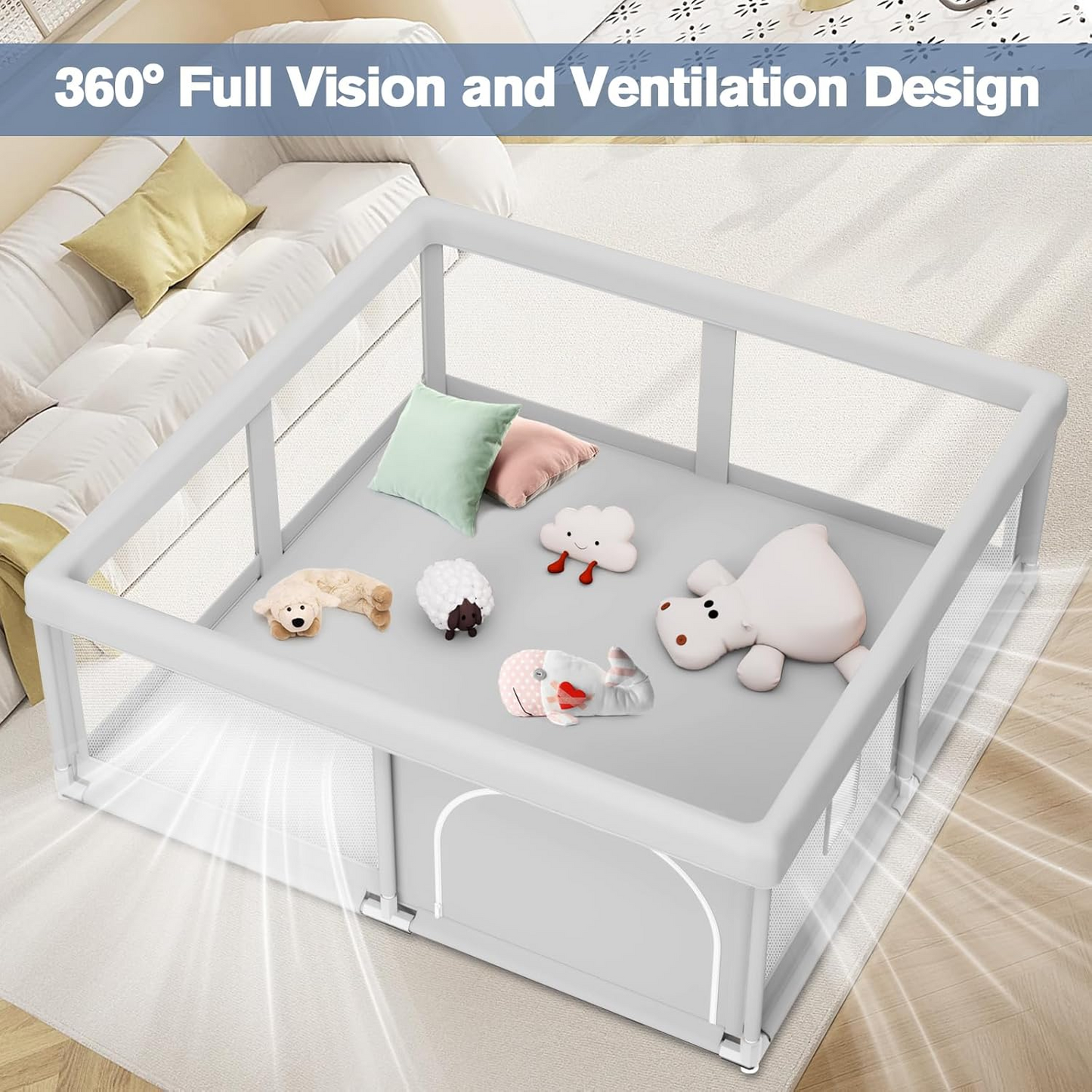 Kitsure Playpens for Babies, Play Pen, Toddlers with Gate and Breathable Mesh, for Indoor & Outdoor